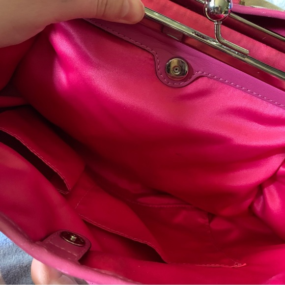 Coach J0969-F13533 Purse Signature Stripe Kisslock Khaki/Pink Jacquard Fabric - Picture 10 of 16